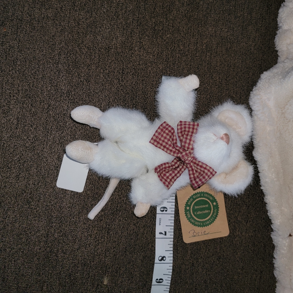 Charming White Plush Mouse with Red Bow